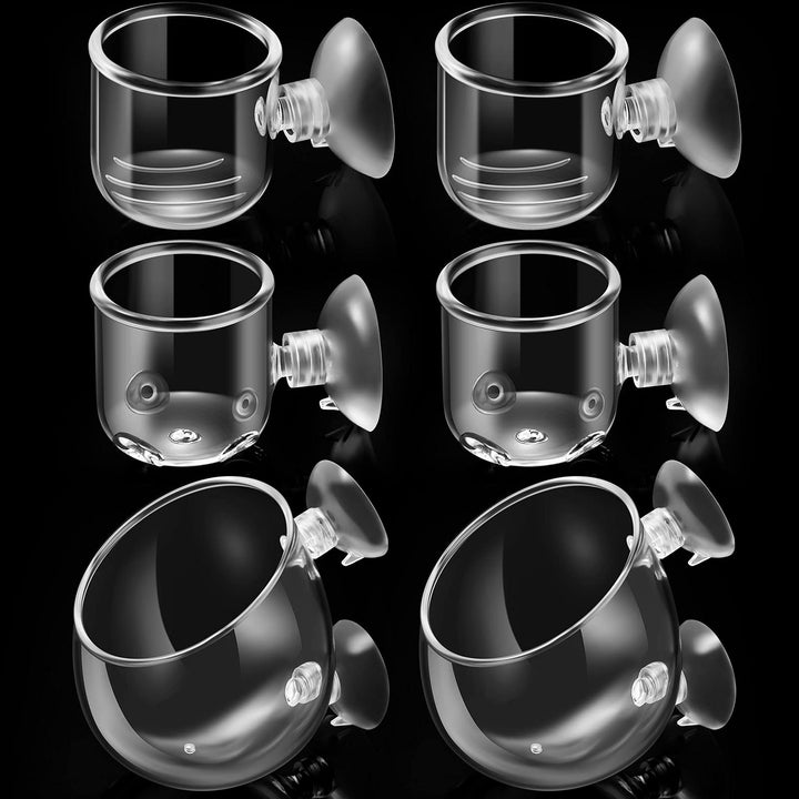 CHENGU 6 Pieces Aquatic Plant Pot with Hole Glass Aquarium Plant Cup Aquatic Planter with Suction Cups Plant Holder Aquarium Decoration for Aquarium Shrimp Fish Live Plants, 3 Styles