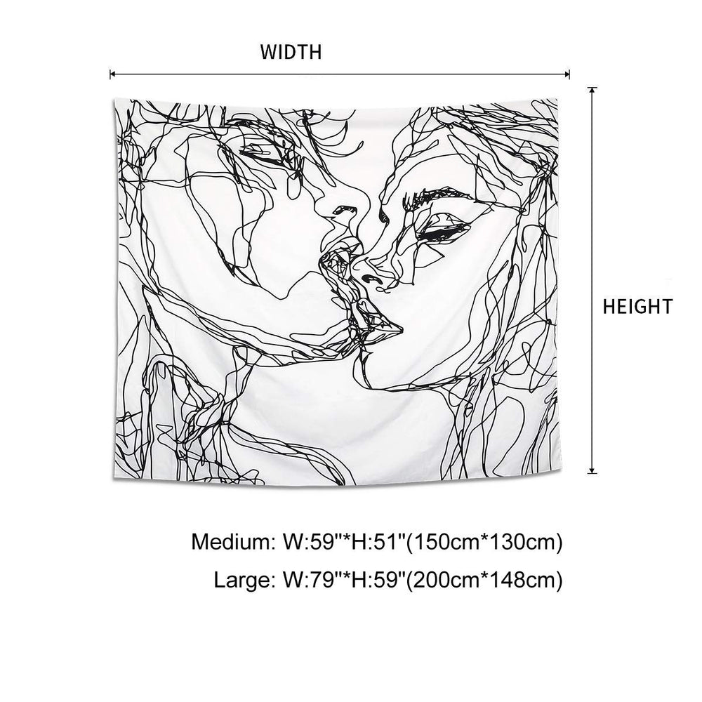 Ruibo Women/Men Abstract Sketch Art Kiss Lovers Tapestr