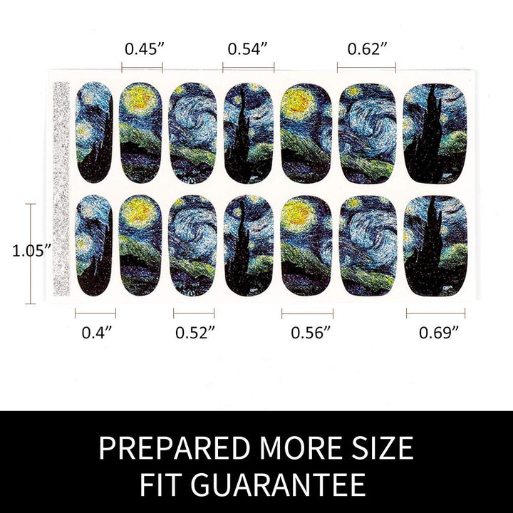 Bluezoo Full Nail Art Sticker Van Gogh&#39;s Starry Night Fullnail Stickers,14 Decals/sheet (Pack of 2 Sheets)
