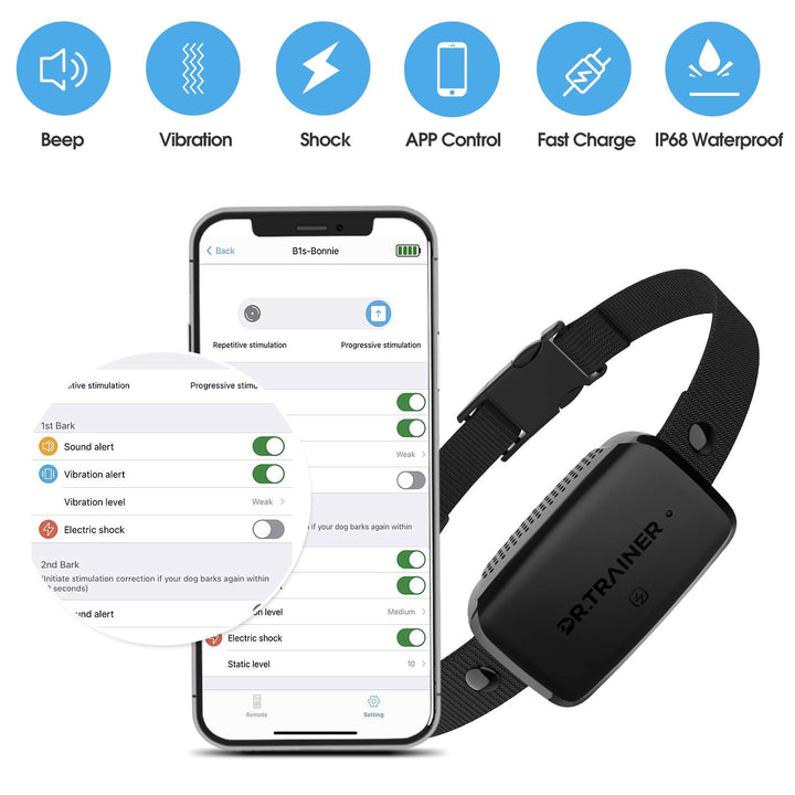 Dog Barking Shock Collar with APP Control, Waterproof Bark Collar with Custom Auto Intelligent Progressive Mode, Safe and Humane Rechargeable No Bark Collar for Small Medium Large Dogs