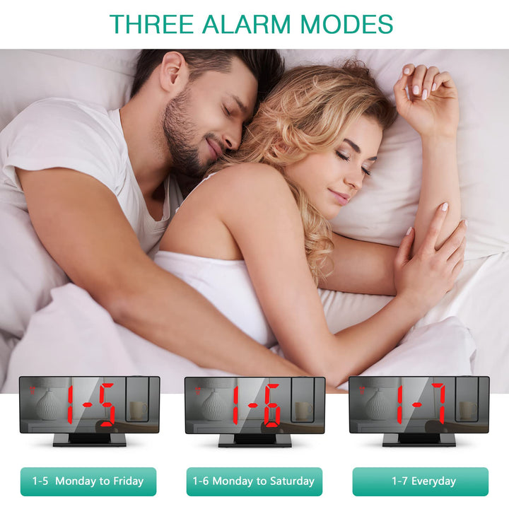 Projection Alarm Clock, LED Electronic Alarm Clock, Mirror Alarm Clock for Bedroom, with Large Display, Temperature, Adjustable Brightness, Snooze