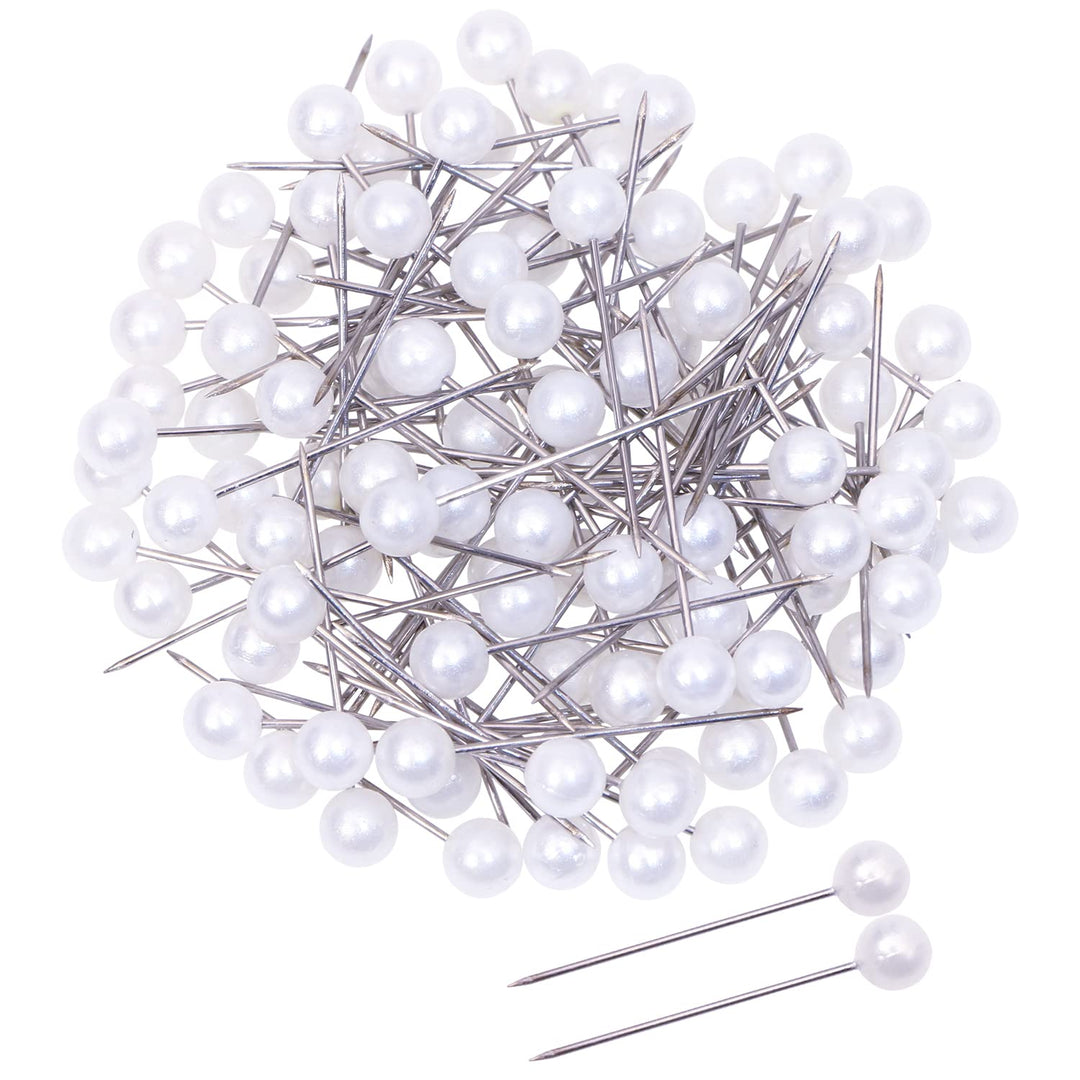100PCS Sewing Pins for Fabric Straight Pins with Faux Pearl Heads for Quilting Sewing Knitting Crochet DIY Art Craft Projects Christmas Ornaments Jewelry Wedding Decorations, White, 1Inch
