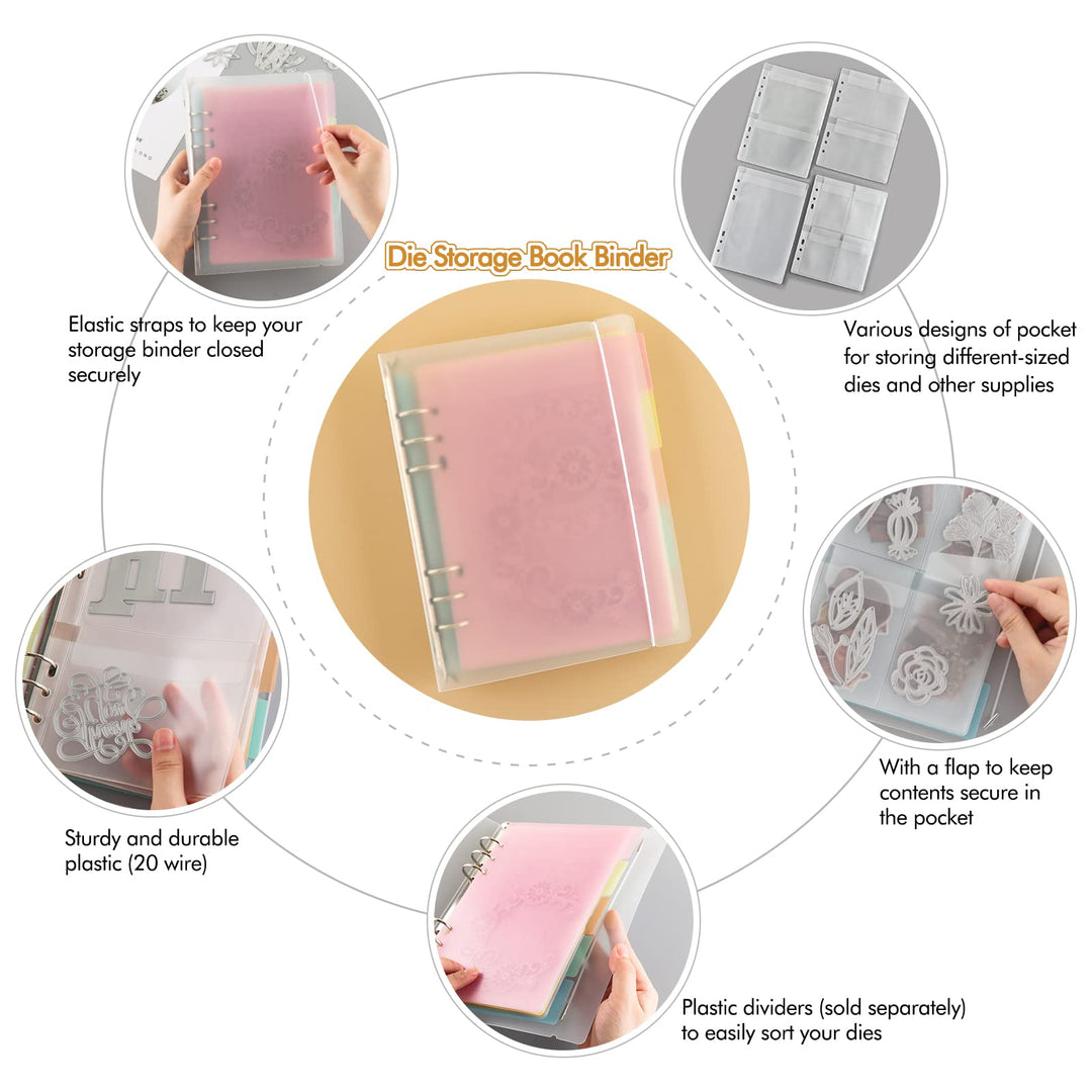 10 Sheet Binder Pockets Inserts with Tree Pockets A5 Size 6 Hole Binder Folder for Dies and Stamps Storage,Waterproof PVC Clear Bags Protectors for Cutting Dies Stencil Album Stamp Crafts