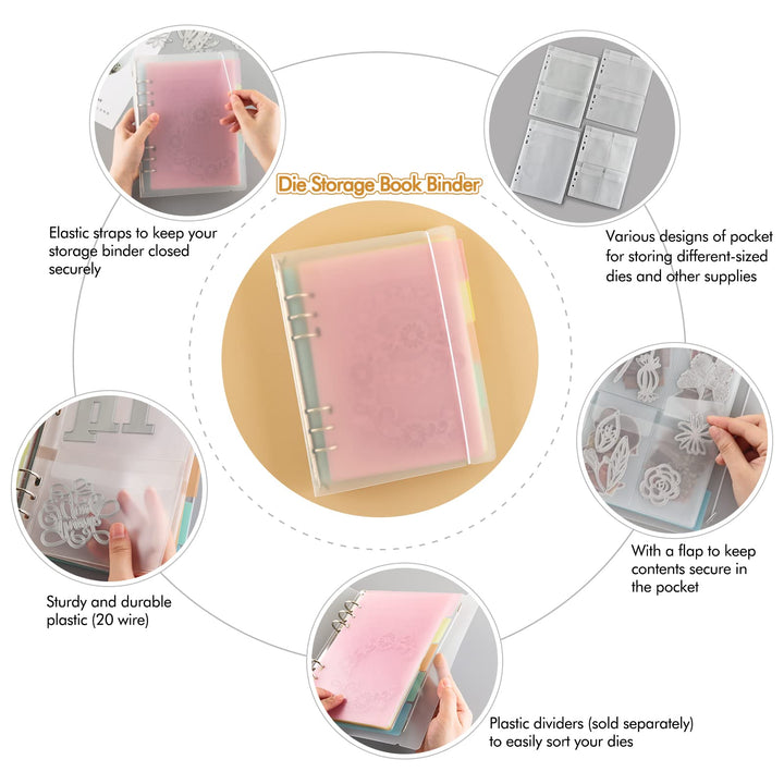 10 Sheet Binder Pockets Inserts with Tree Pockets A5 Size 6 Hole Binder Folder for Dies and Stamps Storage,Waterproof PVC Clear Bags Protectors for Cutting Dies Stencil Album Stamp Crafts