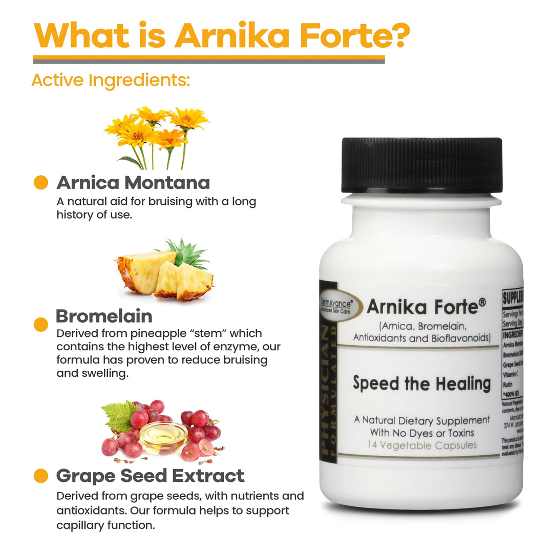 Arnika Forte - Natural Dietary Supplement with Arnica, Bromelain, Antioxidants, and Bioflavonoids - 14 Vegetable Capsules for Bruises and Swelling Reducer - Post Surgery Supplements