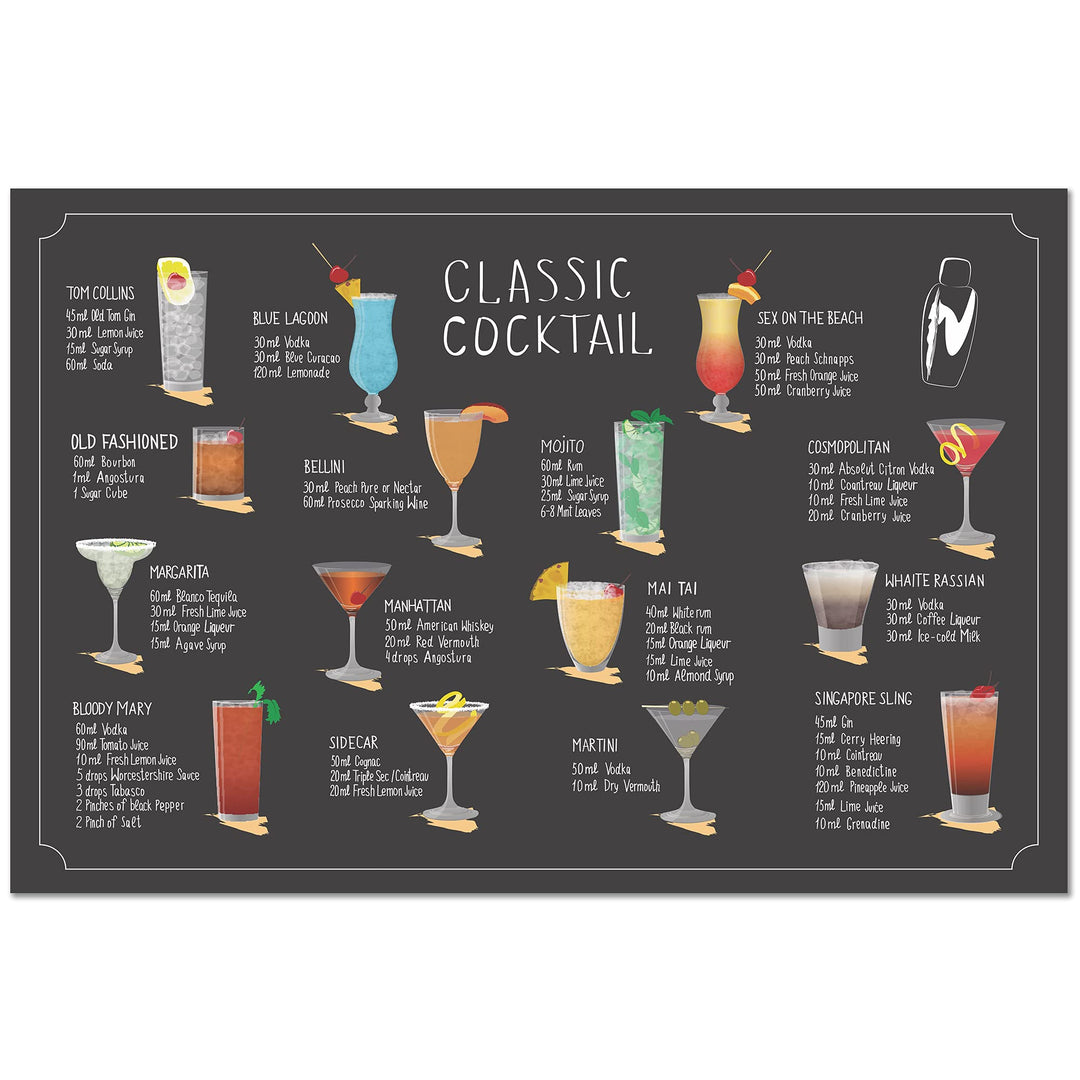Cocktails Poster - Wall Art - Large 24x16 inch