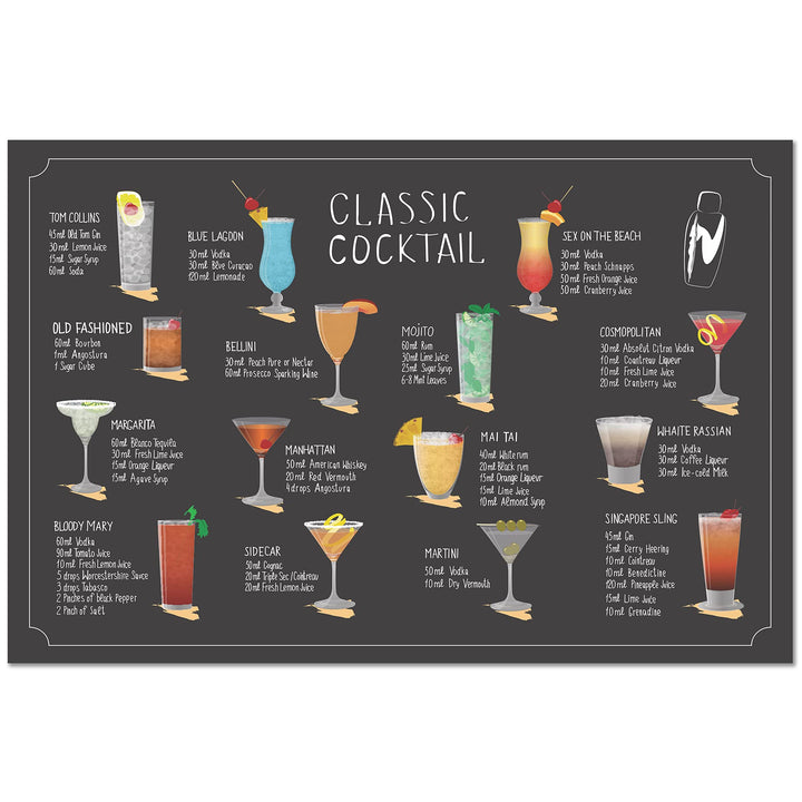 Cocktails Poster - Wall Art - Large 24x16 inch