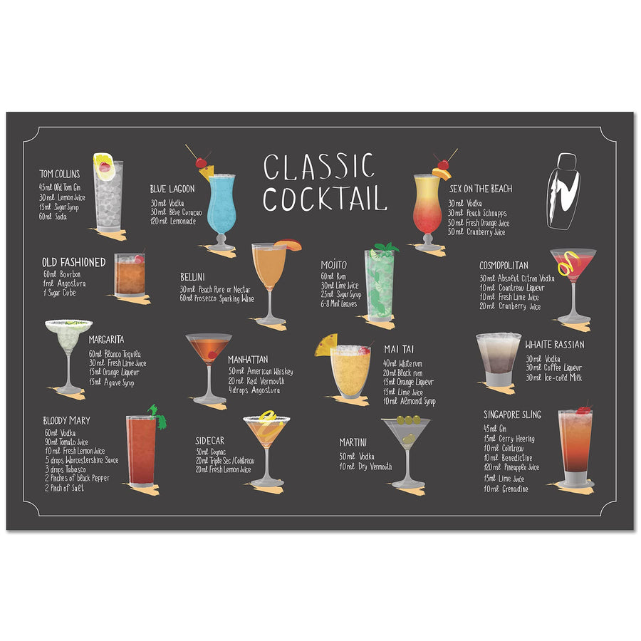 Cocktails Poster - Wall Art - Large 24x16 inch
