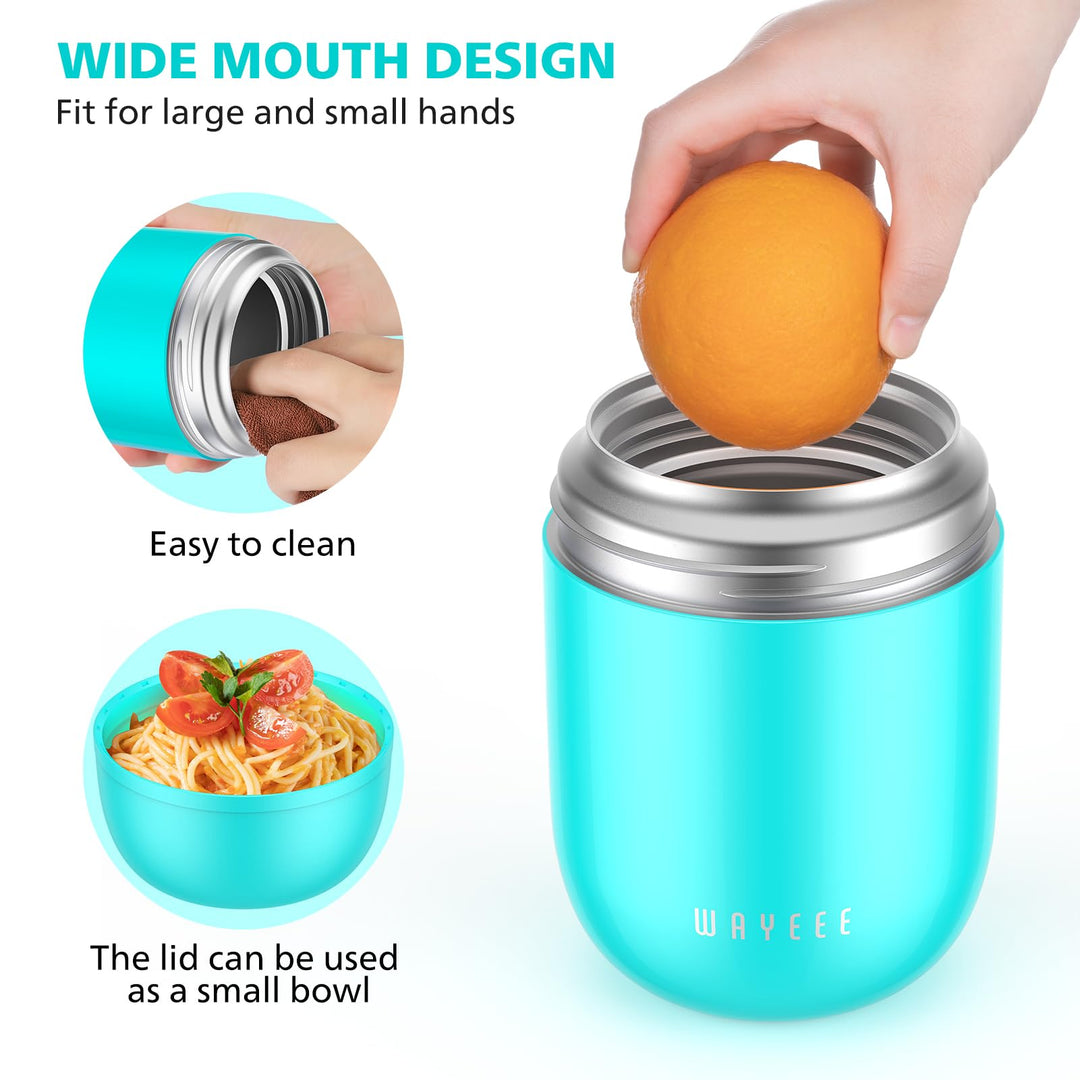 Food Containers for Hot Food Insulated Food Jar, Vacuum Bento Box Lunch Containers 16 oz for Kids Adults, Airtight Stainless Steel Soup Containers with Spoon, for School, Travel, Picnic - Blue