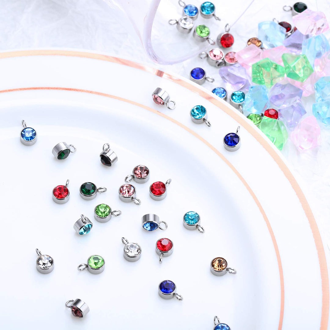 60 Pieces Crystal Birthstone Charms DIY Beads Pendants with Rings for Making Jewelry Necklace Bracelet Earrings, 6 mm, 12 Colors