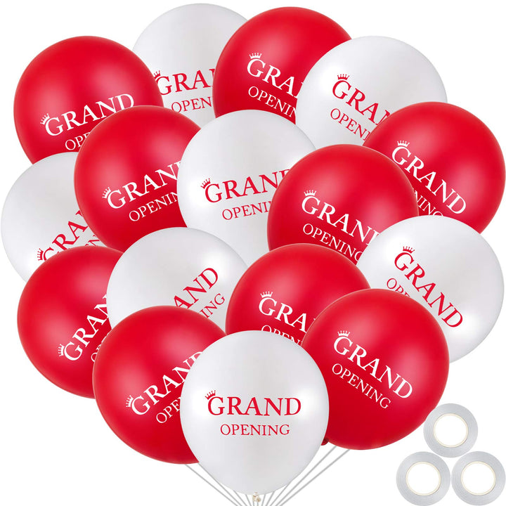 60 Pieces Grand Opening Balloons 12 Inch Double Side Celebrate Business Latex Balloons with 3 Pieces White Balloon Ribbons for Ceremony Decoration