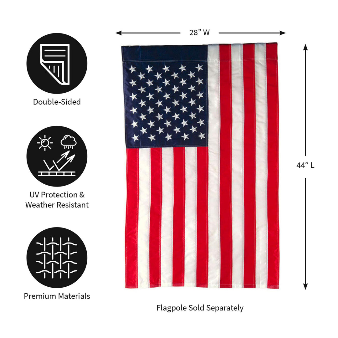 Evergreen American Flag 44-inch x 28-inch House Size | Heavy Duty Outdoor Premium 310D | Embroidered Stars and Stripes and Quadruple Stitched Edge | USA Residential or Commercial