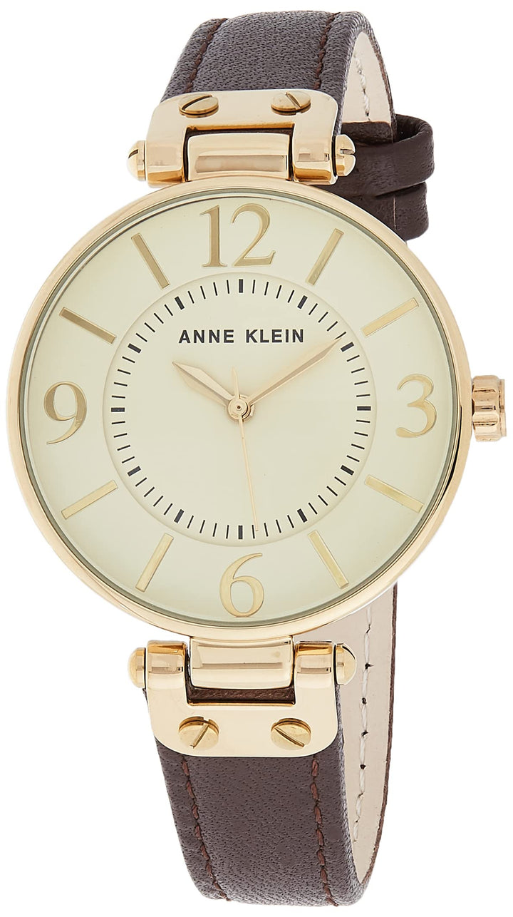 Women&#39;s 109168IVBN Gold-Tone and Brown Leather Strap Watch