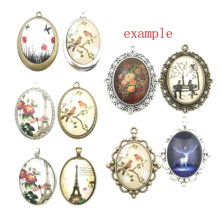 10 Pendant Trays, 30x40mm, Blank Oval Cabochons Base Setting Bezel Frame Metal Cameo for Photo Pendant Jewelry Making (Antique Bronze-HM277)