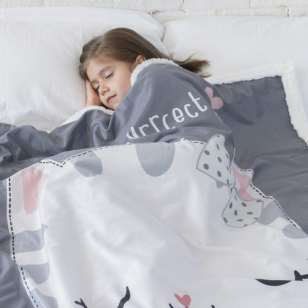 Baby Blanket for Girls and Boys - Grey Cat 30”x40” - Animal Print - Premium Minky Fleece with Sherpa Throw - Soft, Plush, Warm - Perfect for Couch, Bed, Sofa