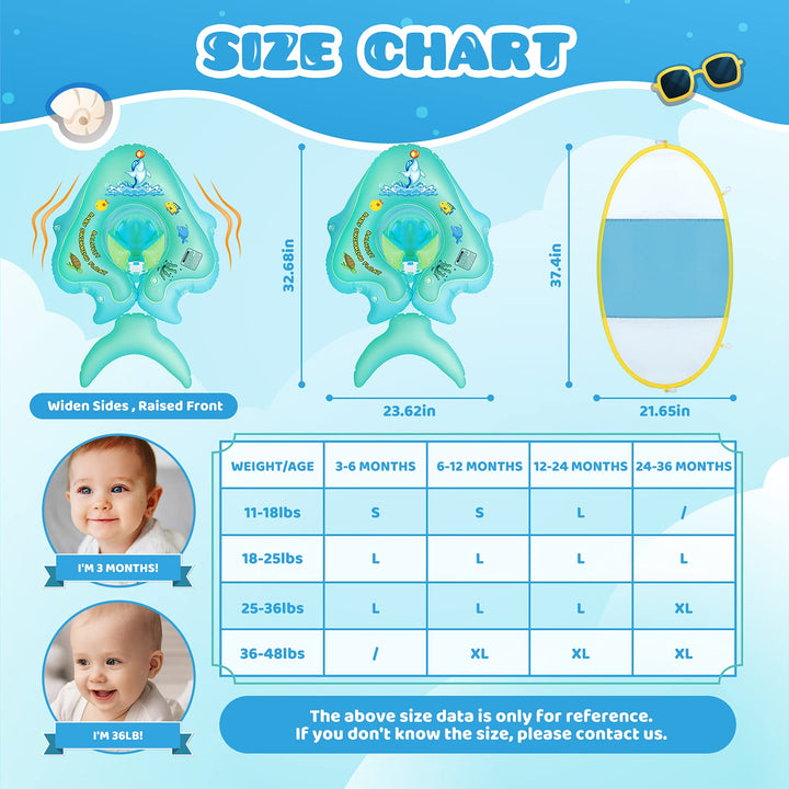 No Flip Over Baby Pool Float with Canopy UPF50+ Sun Protection, Sponge Safety Support Bottom, Fun Gifts Water Toys Accessories Inflatable Baby Swim Floats for Pool 3-36 Months