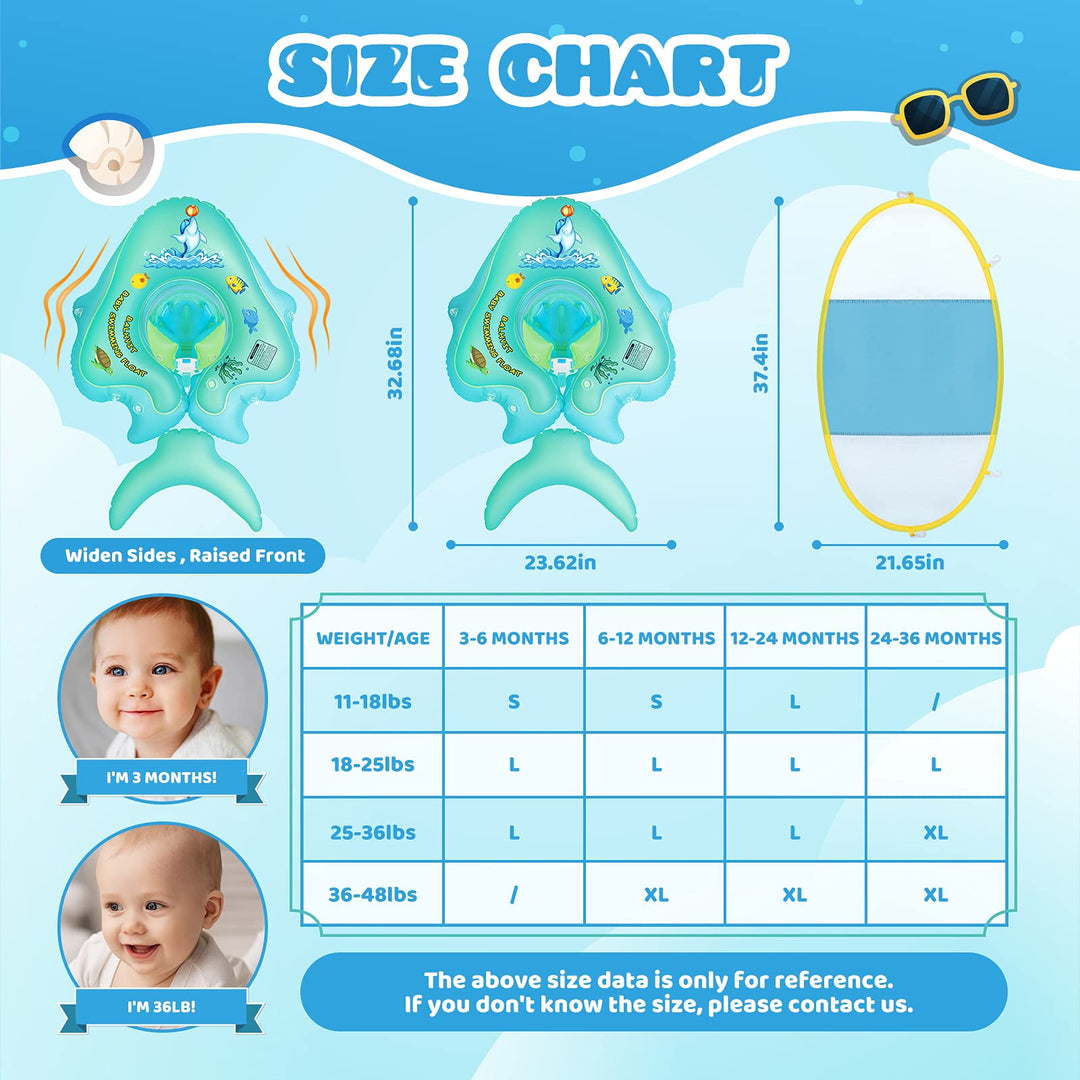 No Flip Over Baby Pool Float with Canopy UPF50+ Sun Protection, Inflatable Float with Sponge Safety Support Bottom, Fun Gifts Water Toys Accessories Baby Swim Floats for Pool 3-36 Months