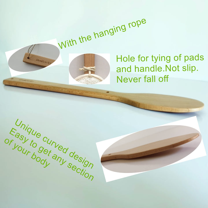 Aha&amp;Lucky Shower Body Brush with Double Side Natural Exfoliating Loofah,Ergonomic Designed 17inches Long Beech Handle for Back Scrubber