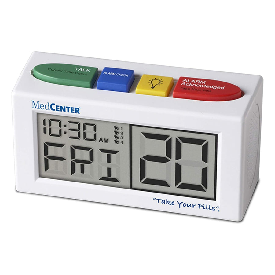 Talking Alarm Clock, Medication Pill Reminder Clock, Talking Alarm Clock for Dementia, Hearing, Visually impaired Seniors-Digital Clock with Multiple Easy Set Alarms Ex Large White