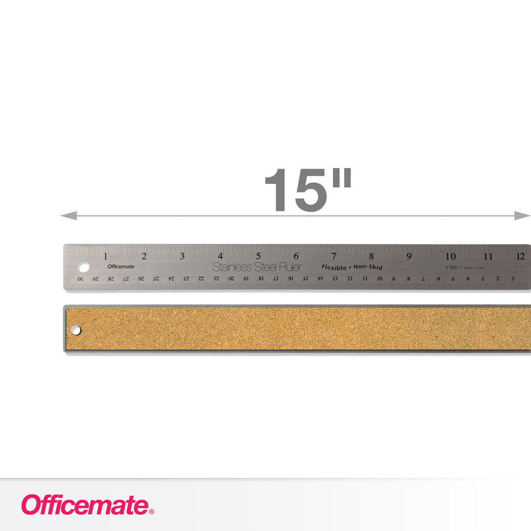 Classic Stainless Steel Metal Ruler, 15 inches with Metric Measurements, Silver, 15 L x 1.25 W (66612)