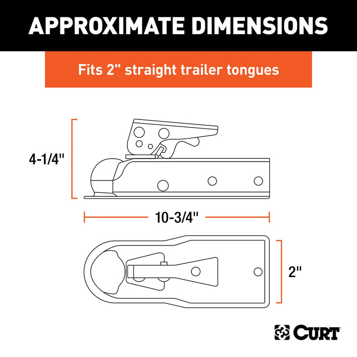 25153 Straight Tongue Trailer Coupler for 2-Inch Channel, 2-in Hitch Ball, 3,500 lbs, CLEAR ZINC