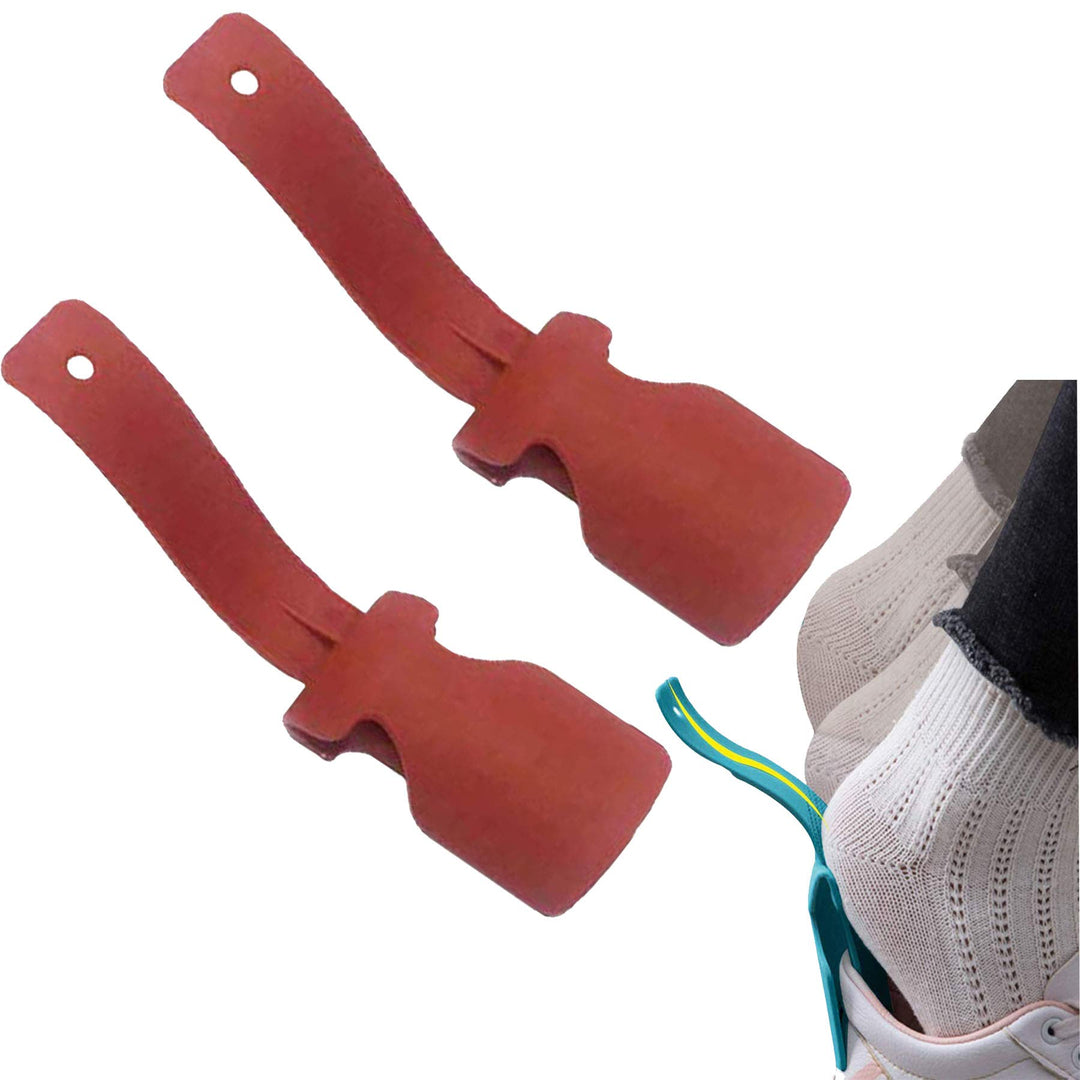 Lazy Shoes Helper for Easy to Wear Shoes, Portable Shoe Lifting Helper for Men, Women and Kids, Sock Slider Handled Shoe Horn for Seniors, Elderly, Disabled - Perfect for Everyday Use(2 Pcs) (RED2)