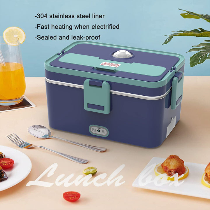 Heated Bento Box Electric Lunch Box Portable Food Warmer Heating Lunch Box Lunch Heater for Car&amp;work Leak Proof 12V 24V110V 3 Grid Plate Removable Container for Adults with Carry Bag (White)