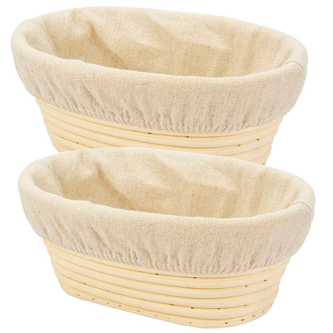 2 PCS 8 inch Oval Long Banneton Brotform Bread Dough Proofing Rising Rattan Basket &amp; Liner for Professional &amp; Home Bakers