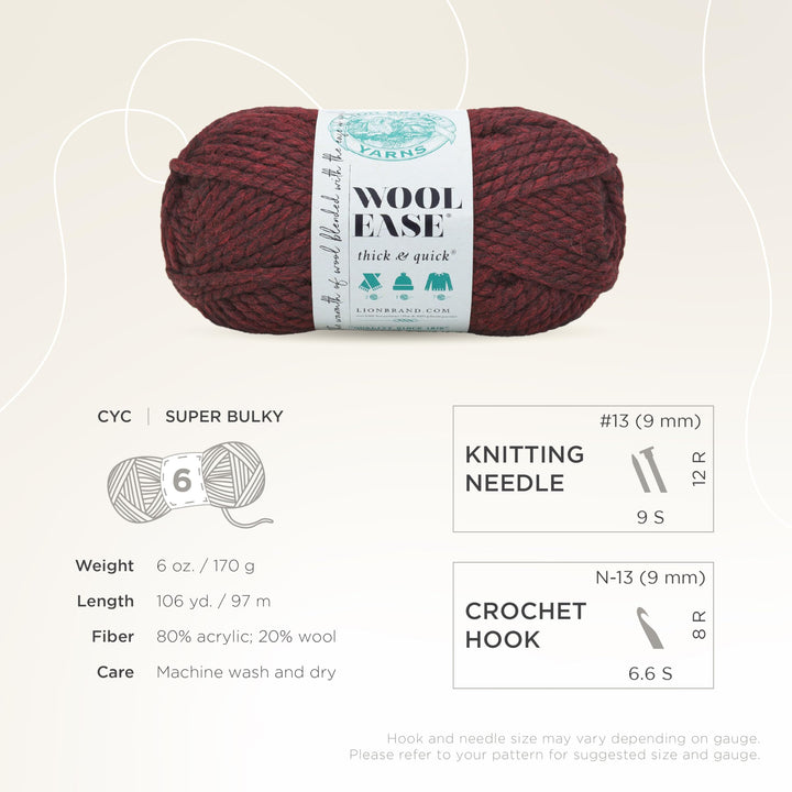 640-143 Wool-Ease Thick &amp; Quick Yarn, 1-Pack, Claret