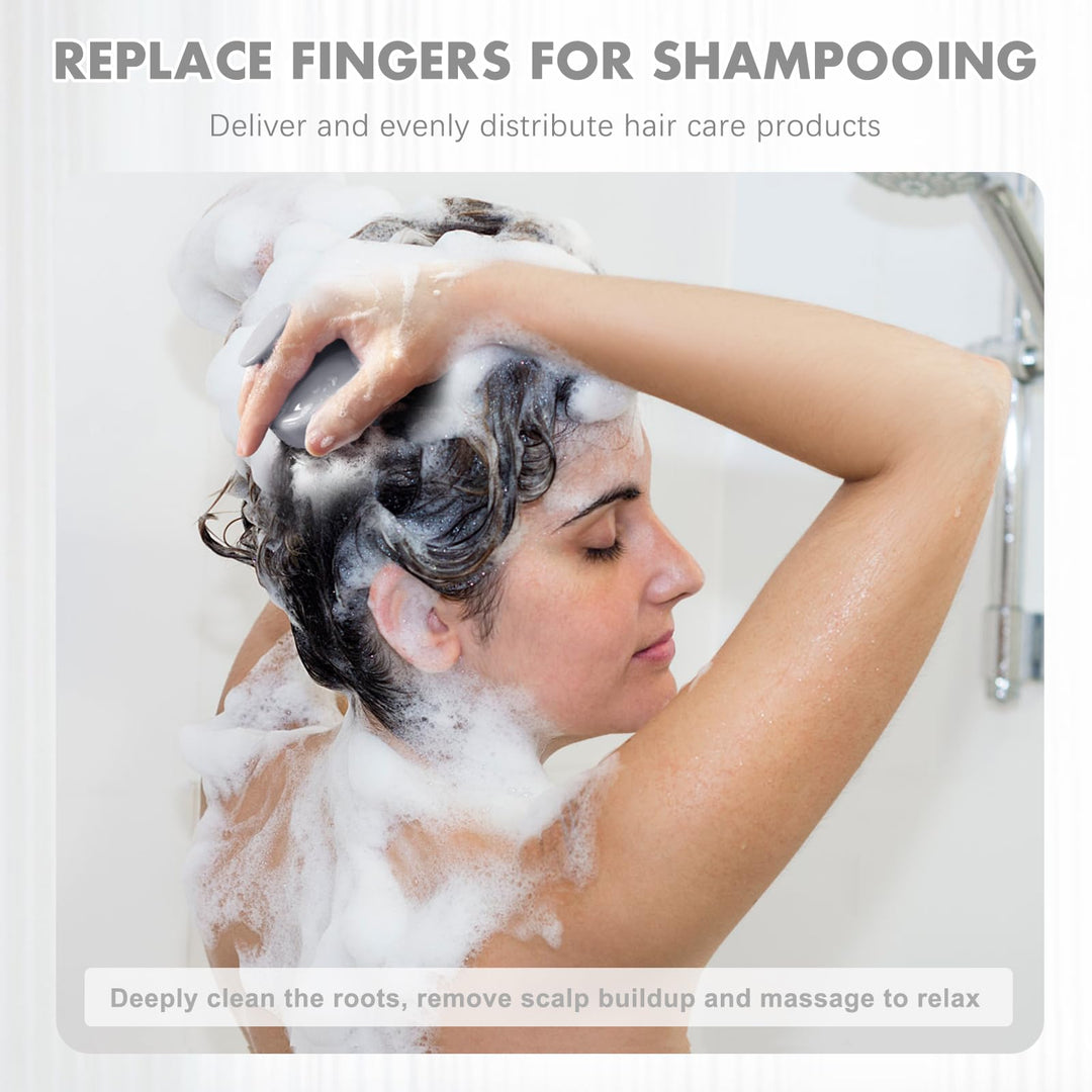 FReatech Hair Scalp Massager Shampoo Brush, Updated Manual Head Scrubber with Long &amp; Flexible Silicone Node, Reach Hair Roots Easily, Remove Dandruff and Exfoliate, Stimulate Hair Growth, Gray