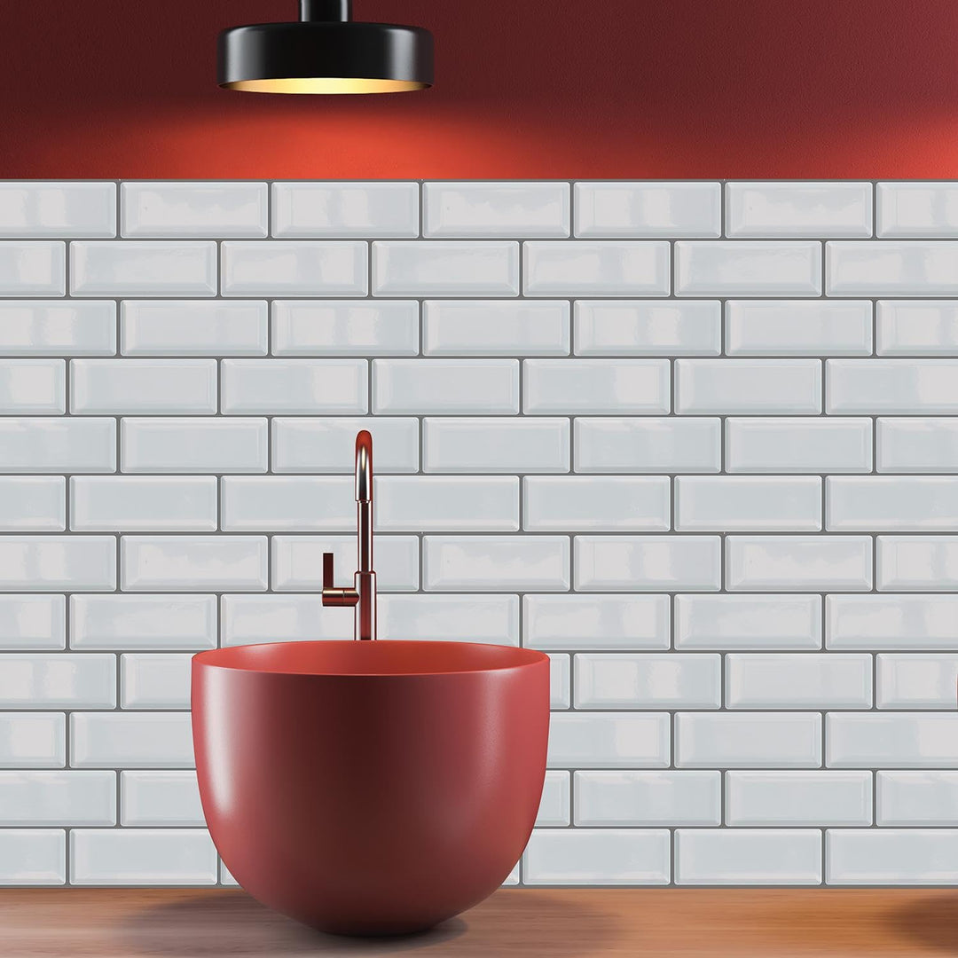 12 Sheets Peel and Stick Kitchen Backsplash Tile Stickers Self Adhesive Stick on Subway Tile 12 x 6 Bathroom Splashback Water Heat Resistant 3D Wall Tiles Gray Glossy