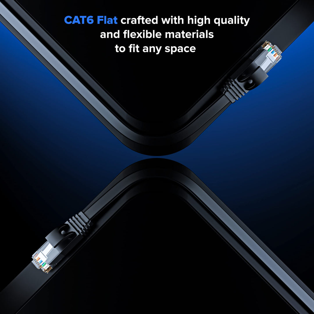 Cat 6 Ethernet Cable 2 ft - with a Flat, Space-Saving Design High-Speed Internet &amp; Network LAN Patch Cable, RJ45 Connectors - 2ft / Black / 20 Pack - Perfect for Gaming, Streaming, and More