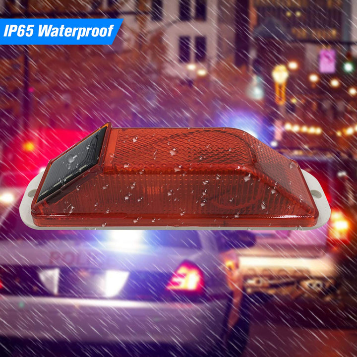 Solar Strobe Warning Light: Sensitive LED Warning Lamp High Bright Waterproof IP65 Light Control Flashing Beacon Barricade Construction Safety Traffic Light for Driveways Dock (Red)