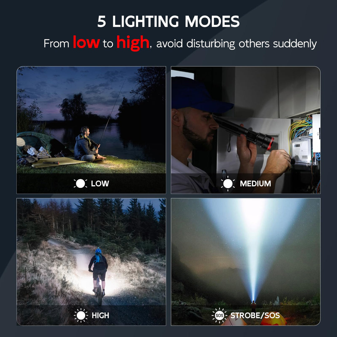 WdtPro Rechargeable Flashlight S5000, 3000 High Lumens 
