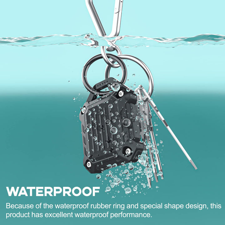 -Waterproof Airtag Holder Keychain Case,Compatible Apple Air Tag Tracker with Key Ring,[Ultra-Durable][Full-Cover][Screw-Closed] for Keys/Dog Collar/Luggage (Black 1Pack)