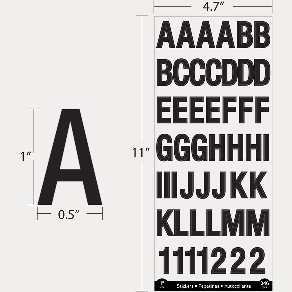 BAZIC Alphabet Numbers Stickers Black Colors, 1 A to Z 0 to 9 Self-Adhesive Sticker for DIY Cards Scrapbooks Labeling (346/Pack), 1-Pack