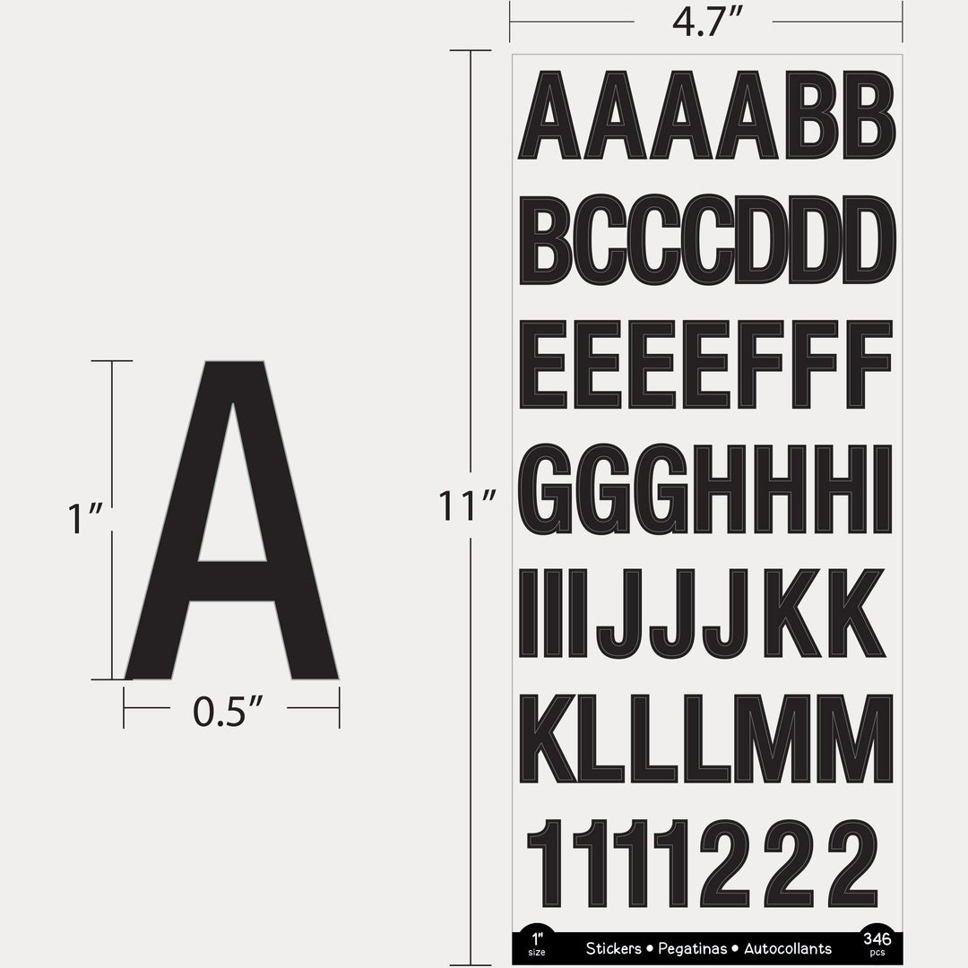 BAZIC Alphabet Numbers Stickers Black Colors, 1 A to Z 0 to 9 Self-Adhesive Sticker for DIY Cards Scrapbooks Labeling (346/Pack), 1-Pack