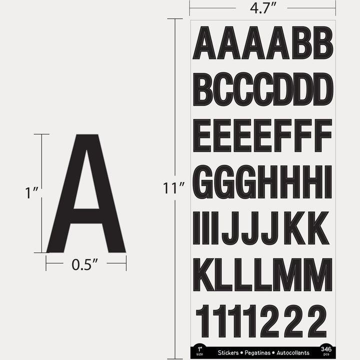 BAZIC Alphabet Numbers Stickers Black Colors, 1 A to Z 0 to 9 Self-Adhesive Sticker for DIY Cards Scrapbooks Labeling (346/Pack), 1-Pack