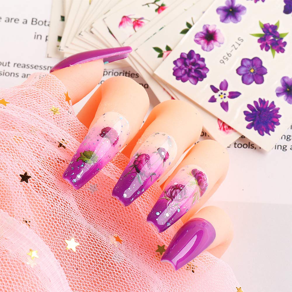 24 Sheet Flowers Nail Art Decals Nail Sticker for Women Rose Butterfly Nail Art Supplies with Assorted Floral Design Water Transfer Foil Tattoo DIY Decoration Nail Accessories Fingernail Manicure Tool