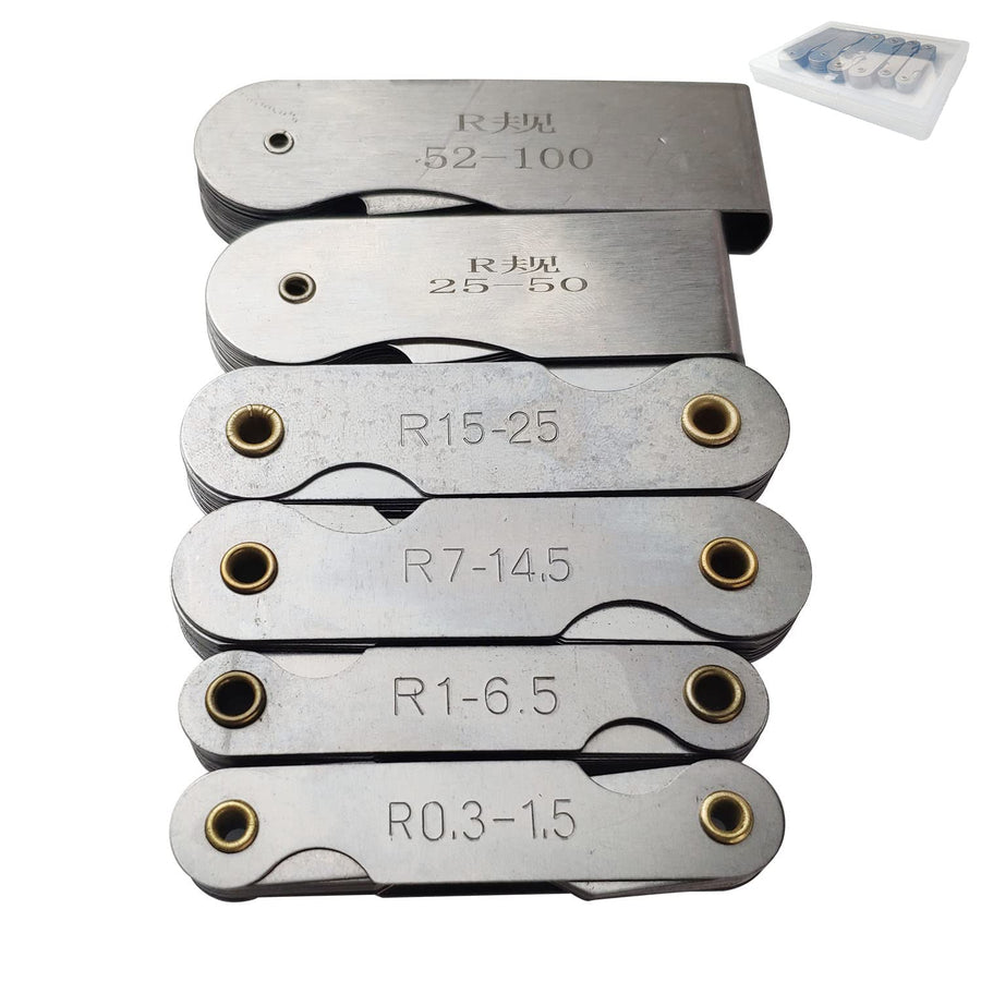 6 Pack R0.3-1.5/ R1-6.5/ R7-14.5/ R15-25/ R25-50/ R52-100 Radius Gauge Set, Stainless Steel Radius Fillet Gage Portable Concave Convex Measuring Tool for Tool and Die Makers Check