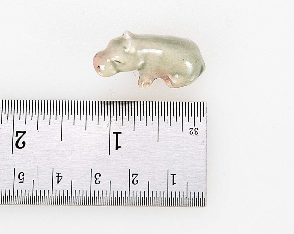 Tiny 1¼ Gray Sitting Hippopotamus Figurine - Miniature Hand Made Painted Ceramic Hippo African Aquatic Mammal Wildlife Animals Cute Porcelain Decorative Collectible Figures Décor Gifts