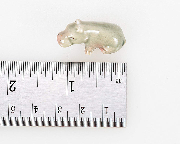 Tiny 1¼ Gray Sitting Hippopotamus Figurine - Miniature Hand Made Painted Ceramic Hippo African Aquatic Mammal Wildlife Animals Cute Porcelain Decorative Collectible Figures Décor Gifts