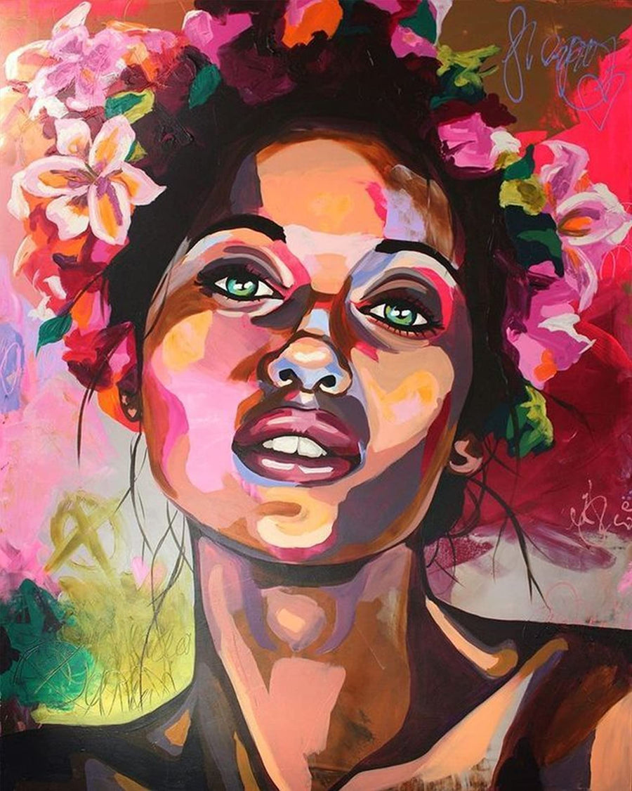 Paint by Numbers African Women Girl Canvas DIY Oil Painting for Kids, Students, Adults Beginner with Brushes and Acrylic Pigment - African American Woman Girl Wearing a Wreath - 16x20, Frameless