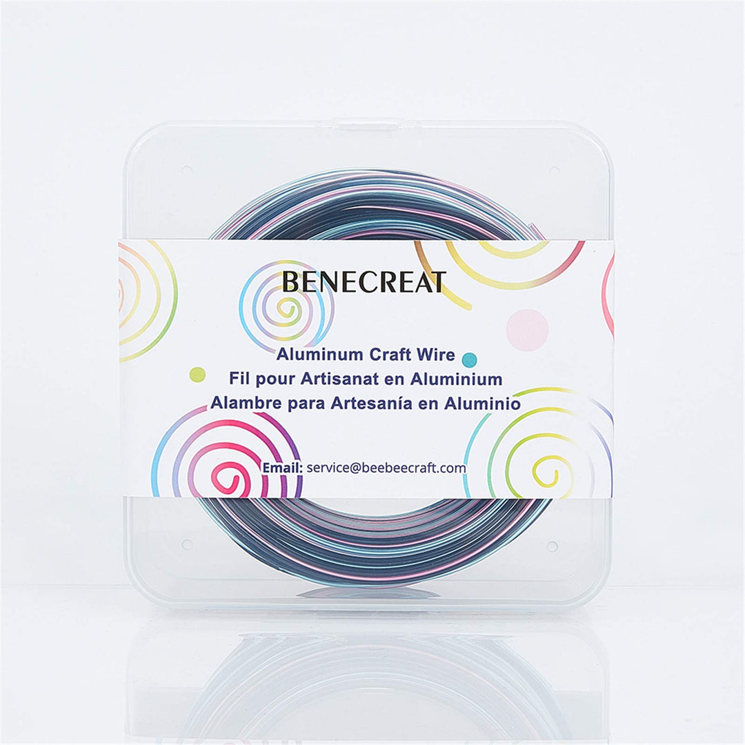 Multicolor Jewelry Craft Wire Gradient Color Aluminum Wire (15 Gauge, 136 Feet) Bendable Metal Wire with Storage Box for Jewelry Beading Craft Project - Black, Blue, Pink