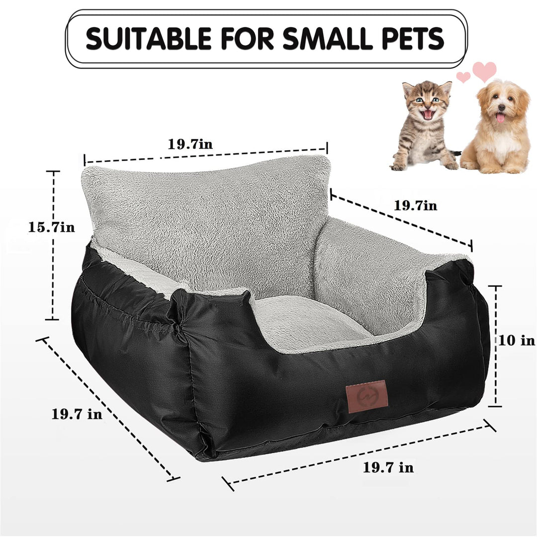 Dog Car Seat for Small Dogs, Warm Soft Pet Car Seat Washable Dog Car Bed with Storage Pocket and Clip-On Safety Leash Portable Car Travel Carrier Booster Seats