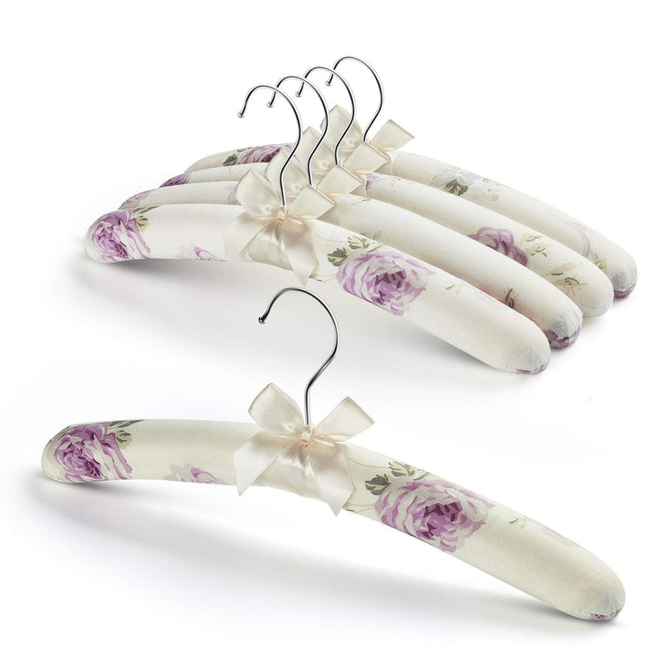 Satin Padded Hangers for Women Clothing - Floral Sweater Hangers No Bump - Padded Coat Hangers for Wedding - Thick Foam Silk Clothes Hangers for Adult (Pack of 5)