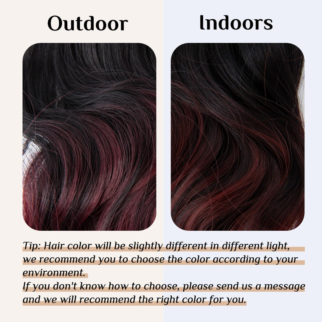 14 16 18 4.3oz Synthetic Wavy Halo Hair Extension Natural Hairpieces No Clip No Glue No Tape M01 (18 wave,#118 Wine Red)
