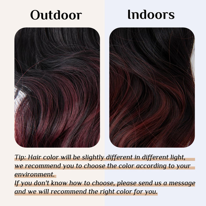 14 16 18 4.3oz Synthetic Wavy Halo Hair Extension Natural Hairpieces No Clip No Glue No Tape M01 (18 wave,#118 Wine Red)