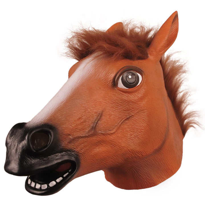 Horse Head Mask for Adult, Brown Horse Head Latex Animal Mask, Novelty Halloween Costume for Masquerade Party