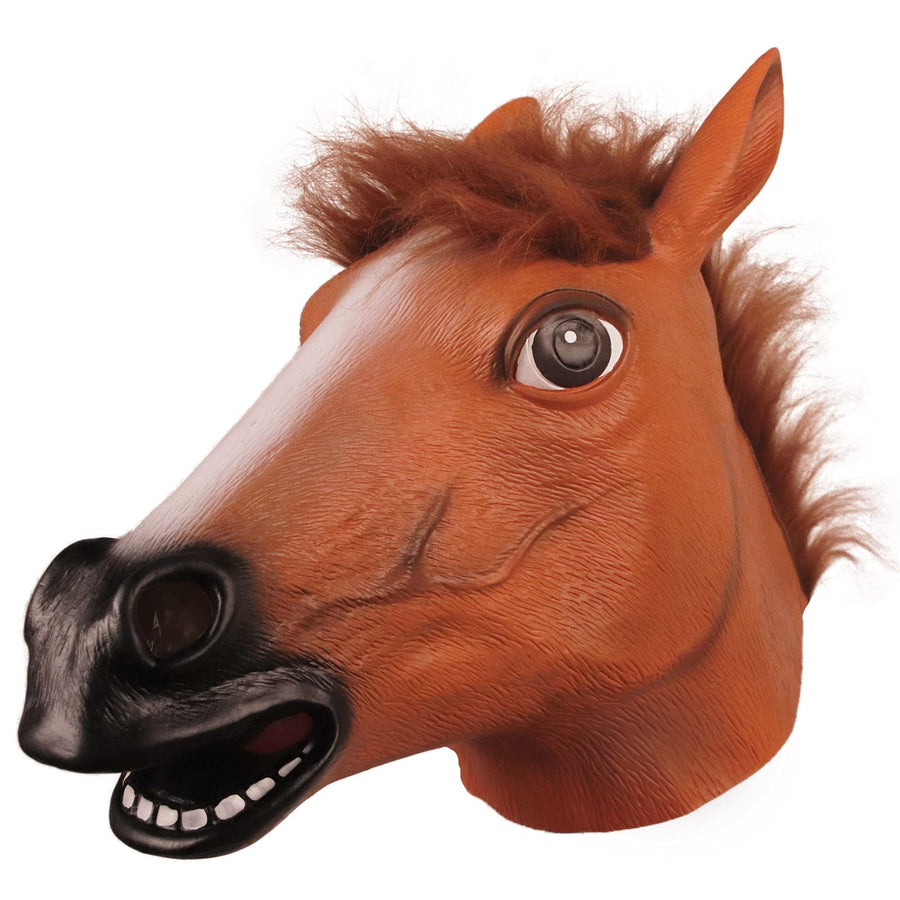 Horse Head Mask for Adult, Brown Horse Head Latex Animal Mask, Novelty Halloween Costume for Masquerade Party